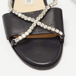 Pre Owned Jimmy Choo Black Leather Aadi Flat Slides Size 37