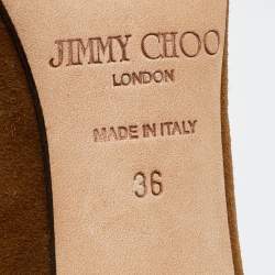 Pre Owned Jimmy Choo Brown Suede Fringe Peep-Toe Booties Size 36