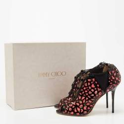 Pre Owned Jimmy Choo Black/Pink Patent Leather Tactic Open Toe Booties Size 41