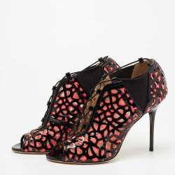 Pre Owned Jimmy Choo Black/Pink Patent Leather Tactic Open Toe Booties Size 41