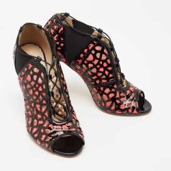 Pre Owned Jimmy Choo Black/Pink Patent Leather Tactic Open Toe Booties Size 41