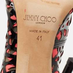 Pre Owned Jimmy Choo Black/Pink Patent Leather Tactic Open Toe Booties Size 41