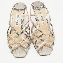 Pre Owned Jimmy Choo Beige/Grey Python Embossed Sai Sandals Size 39