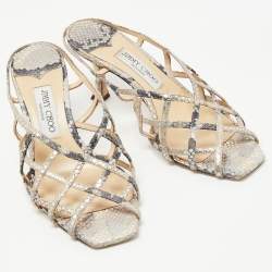 Pre Owned Jimmy Choo Beige/Grey Python Embossed Sai Sandals Size 39