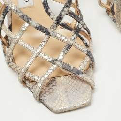 Pre Owned Jimmy Choo Beige/Grey Python Embossed Sai Sandals Size 39