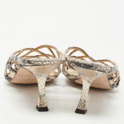 Pre Owned Jimmy Choo Beige/Grey Python Embossed Sai Sandals Size 39