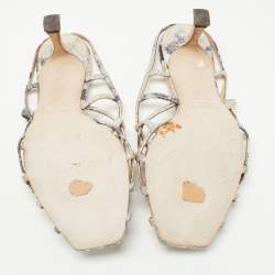 Pre Owned Jimmy Choo Beige/Grey Python Embossed Sai Sandals Size 39