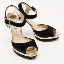 Pre Owned Jimmy Choo Black Suede Pavlova Sandals Size 39.5