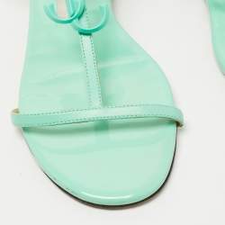 Pre Owned Jimmy Choo Green Leather Ankle Strap Flats Size 38