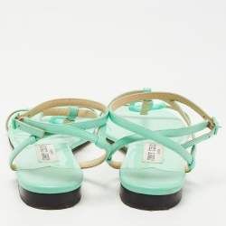 Pre Owned Jimmy Choo Green Leather Ankle Strap Flats Size 38