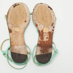 Pre Owned Jimmy Choo Green Leather Ankle Strap Flats Size 38