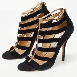 Pre Owned Jimmy Choo Black Suede Cage Sandals Size 40   