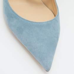 Pre Owned Jimmy Choo Blue Suede Bing Crystal Embellished Pointed Toe Mules Size 36