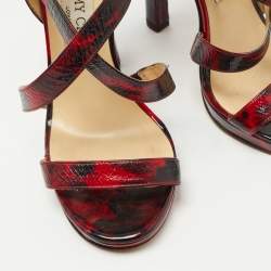 Pre Owned Jimmy Choo Red/Black Leather Double Cross Strap Sandals Size 36