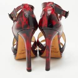 Pre Owned Jimmy Choo Red/Black Leather Double Cross Strap Sandals Size 36