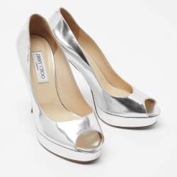 مملوكة مسبقًا Jimmy Choo Silver Leather Crown Pumps Size 39.5