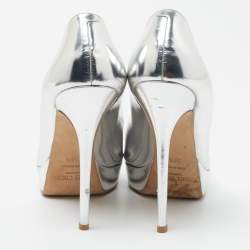 مملوكة مسبقًا Jimmy Choo Silver Leather Crown Pumps Size 39.5