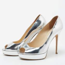 مملوكة مسبقًا Jimmy Choo Silver Leather Crown Pumps Size 39.5
