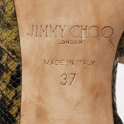 Pre Owned Jimmy Choo Green/Black Python Embossed Leather Slingback Pumps Size 37