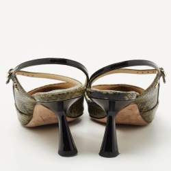 Pre Owned Jimmy Choo Green/Black Python Embossed Leather Slingback Pumps Size 37