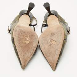 Pre Owned Jimmy Choo Green/Black Python Embossed Leather Slingback Pumps Size 37