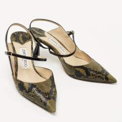 Pre Owned Jimmy Choo Green/Black Python Embossed Leather Slingback Pumps Size 37