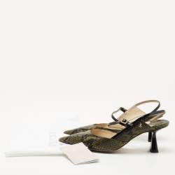 Pre Owned Jimmy Choo Green/Black Python Embossed Leather Slingback Pumps Size 37