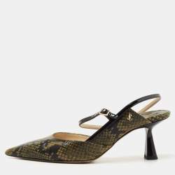 Pre Owned Jimmy Choo Green/Black Python Embossed Leather Slingback Pumps Size 37