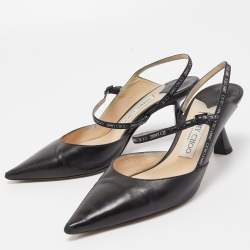 Pre Owned Jimmy Choo Black Leather Ray Slingback Pumps Size 37