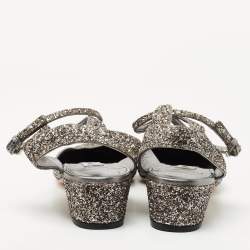 Pre Owned Jimmy Choo Silver Glitter Vicky Slingback Pumps Size 40.5