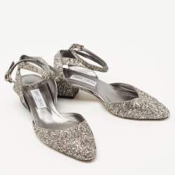 Pre Owned Jimmy Choo Silver Glitter Vicky Slingback Pumps Size 40.5