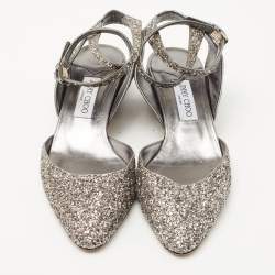 Pre Owned Jimmy Choo Silver Glitter Vicky Slingback Pumps Size 40.5