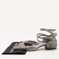 Pre Owned Jimmy Choo Silver Glitter Vicky Slingback Pumps Size 40.5