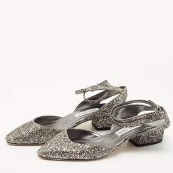 Pre Owned Jimmy Choo Silver Glitter Vicky Slingback Pumps Size 40.5