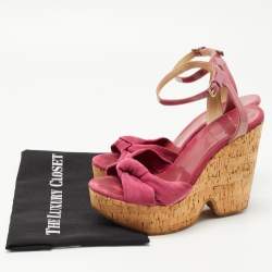 Jimmy Choo Pink Patent Leather and Suede Wedge Sandals Size 40.5