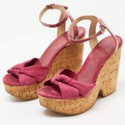 Jimmy Choo Pink Patent Leather and Suede Wedge Sandals Size 40.5