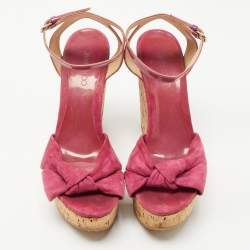 Jimmy Choo Pink Patent Leather and Suede Wedge Sandals Size 40.5