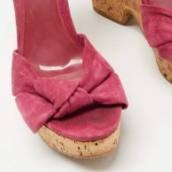 Jimmy Choo Pink Patent Leather and Suede Wedge Sandals Size 40.5