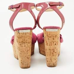 Jimmy Choo Pink Patent Leather and Suede Wedge Sandals Size 40.5