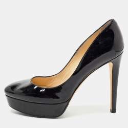 Pre Owned Jimmy Choo Black Patent Leather Cosmic Platform Pumps Size 35