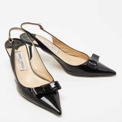 Pre Owned Jimmy Choo Black Patent Leather Mara Slingback Pumps Size 40