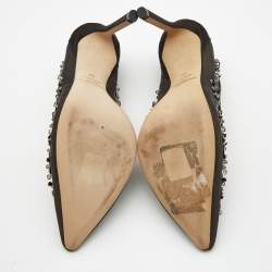 Pre Owned Jimmy Choo Black Mesh and Satin Romy Embellished Pumps Size 36