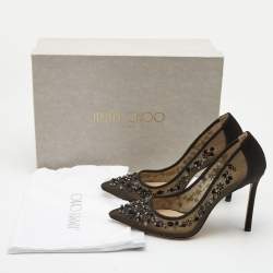 Pre Owned Jimmy Choo Black Mesh and Satin Romy Embellished Pumps Size 36