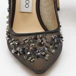 Pre Owned Jimmy Choo Black Mesh and Satin Romy Embellished Pumps Size 36