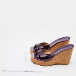 مملوكة مسبقًا حذاء سلايدز جيمي تشو نعل روكي برايم بريما جلد لامع بنفسجي مقاس 38.5