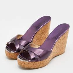 مملوكة مسبقًا حذاء سلايدز جيمي تشو نعل روكي برايم بريما جلد لامع بنفسجي مقاس 38.5