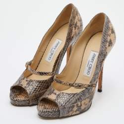 Pre Owned Jimmy Choo Beige Watersnake Leather Peep Toe Pumps Size 38