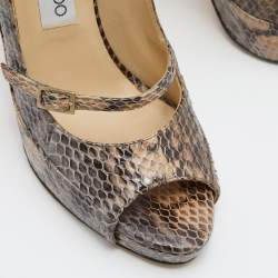 Pre Owned Jimmy Choo Beige Watersnake Leather Peep Toe Pumps Size 38