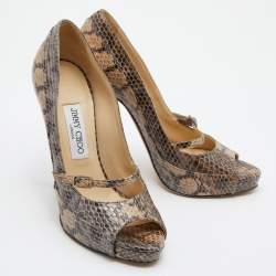 Pre Owned Jimmy Choo Beige Watersnake Leather Peep Toe Pumps Size 38