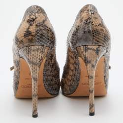 Pre Owned Jimmy Choo Beige Watersnake Leather Peep Toe Pumps Size 38